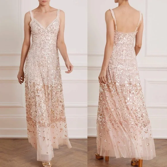 needle & thread patchwork sequin dress Needle & thread sequin patchwork cami gown pink size 2 NWT
